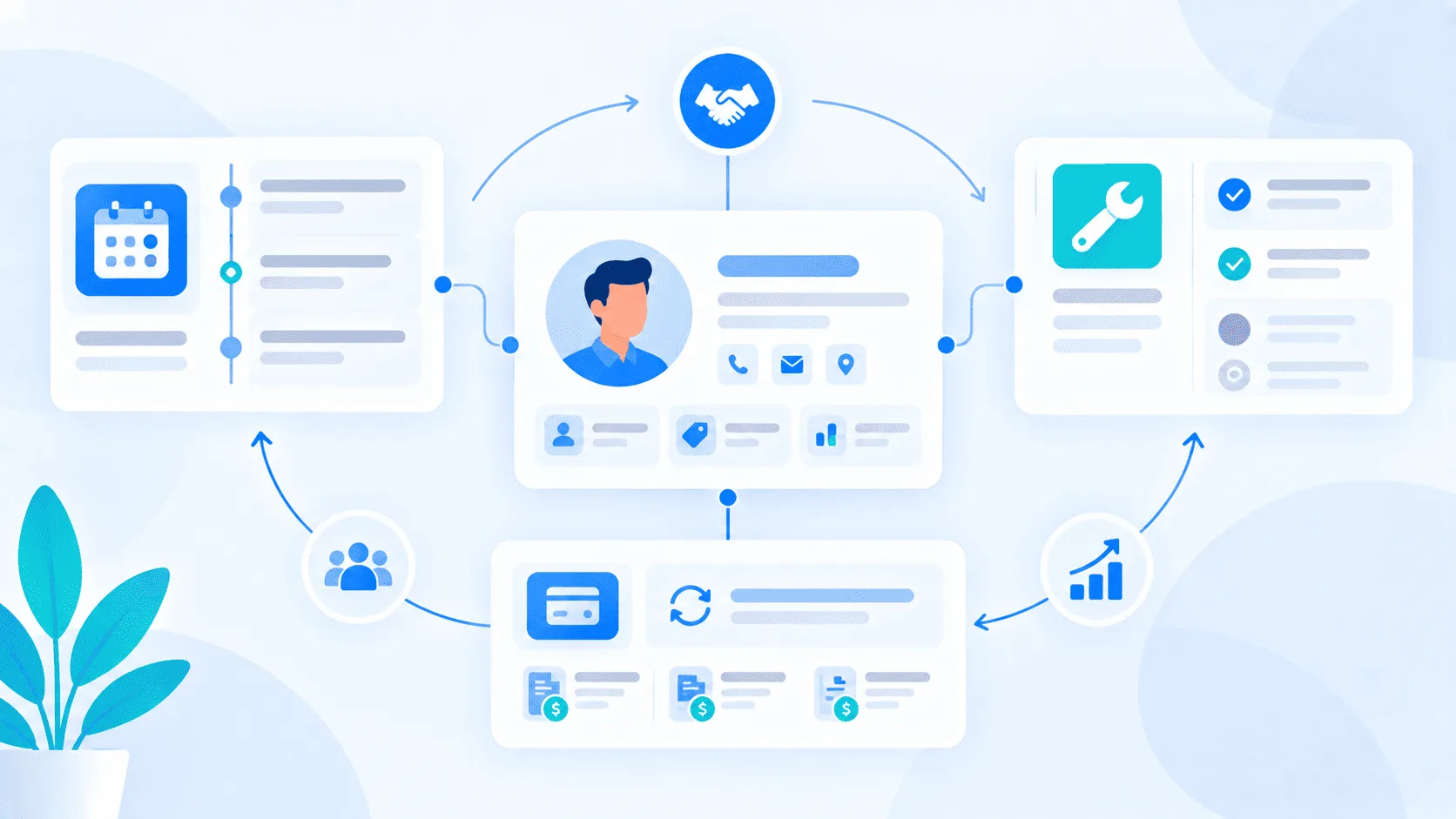 Service business CRM client record tracking recurring visits and service history