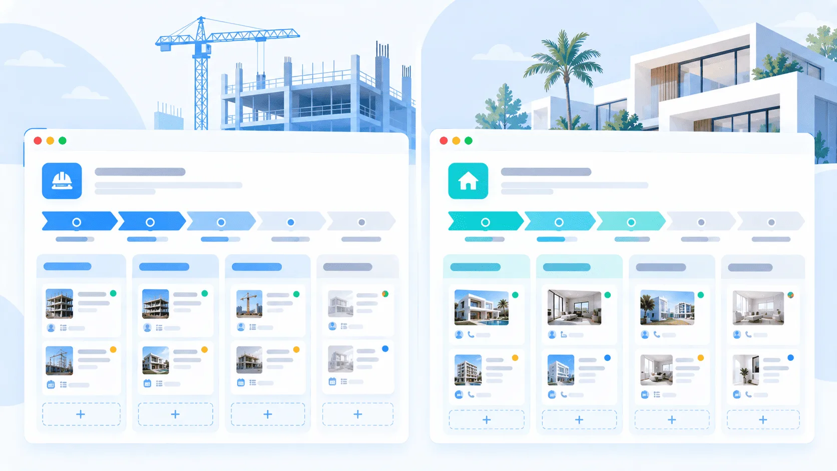 Custom CRM pipeline adapted differently for construction and real estate