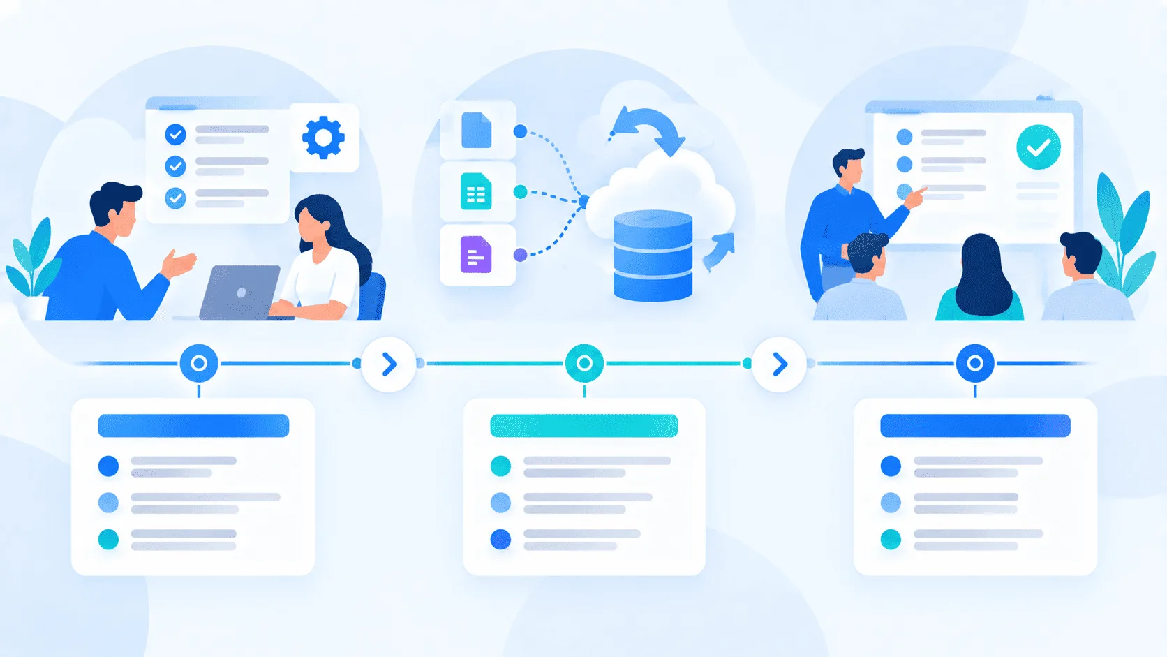 Service business CRM implementation timeline across three phases